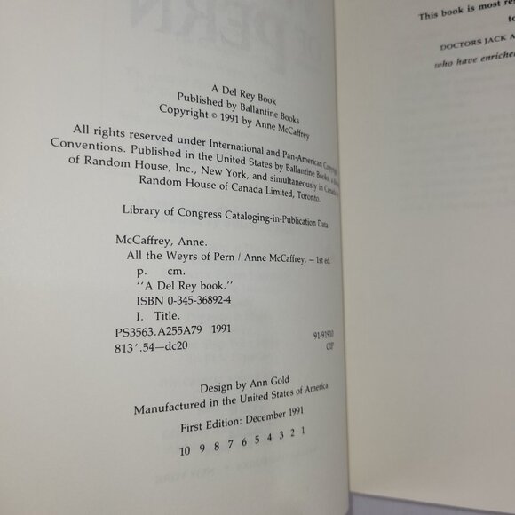 Anne McCaffrey All The Weyrs of Pern 1991 Vintage 1st Edition Hardcover Book - Picture 2 of 3